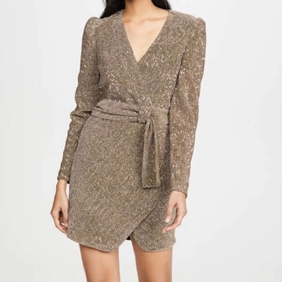SAYLOR Dresses & Skirts - Saylor Juanita Dress Gold Sequins Wrap Mini